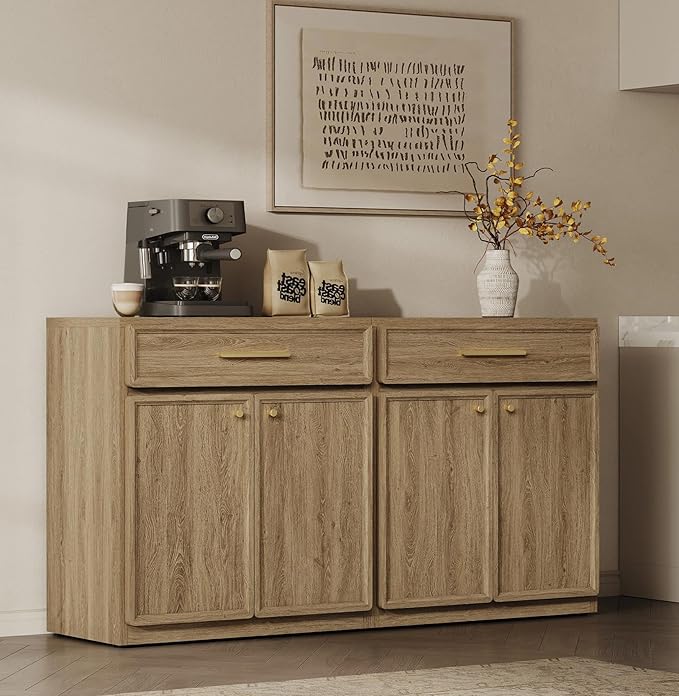SICOTAS Buffet Cabinet with Storage Large Accent Storage Cabinet with Doors and Shelves 90" Modern Farmhouse Sideboard Credenza Buffet Table Coffee Bar for Living Room Kitchen Dining Room Entryway