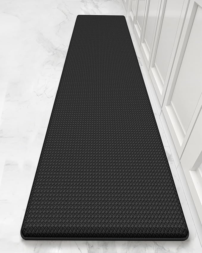 Color&Geometry Anti Fatigue Cushion Kitchen Mat for Floor -17"x79",Long,Easy Clean, Water & Oil Proof, Anti Slip, Foam Rubber Runner Rug for Front Sink Comfort Standing,Black