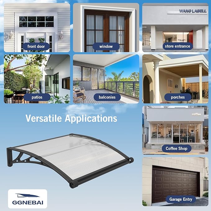 Awning for Door Entrance with Drainage Sink,40x120 Inch Awnings for Doors,Window Canopy Exterior with Plastic Steel Bracket,Polycarbonate Cover,UV,Rain,Snow Protection for House,Porch,Patio,Deck