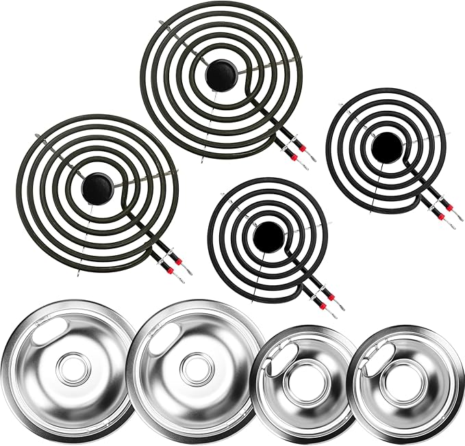 W10196405 W10196406 Electric Stove Burner Drip Pans & MP21YA MP15YA Electric Range Burner Element Unit Set fit for Whirlpool Kenmore Amana Range Oven/Stove by Cenipar