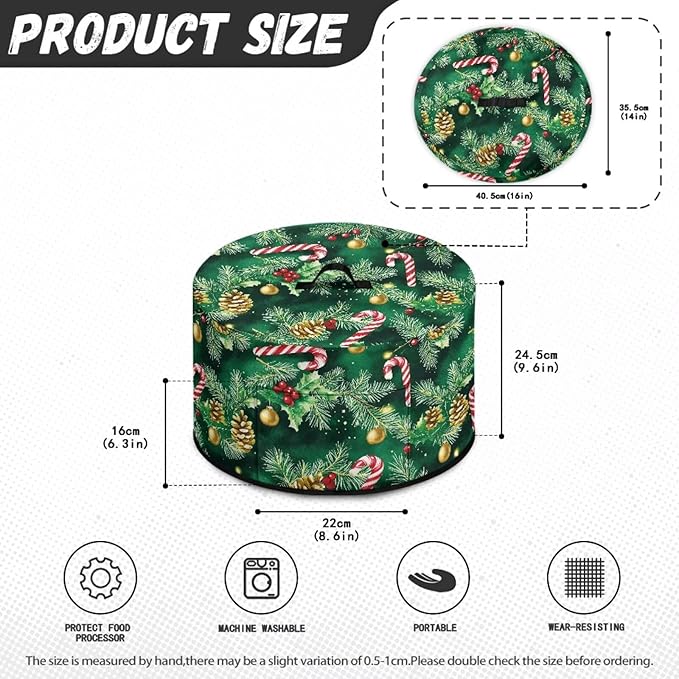 Holly Candy Cane Pinecone Print Slow Cooker Cover with Storage Pocket Stain Resistant Slow Cooker Cover for Kitchen Christmas Decor Extra Accessories Fit 6/7/8 Quart Electric Oval Crock Pot