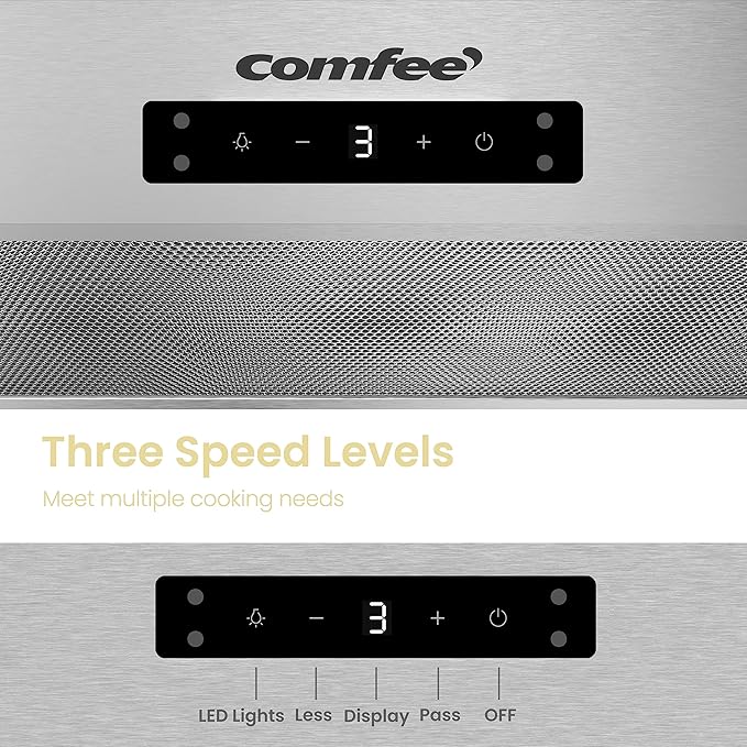Comfee' Range Hood 27 inch, Built-in/Insert Vent Hood 450 CFM, 3 Speed Gesture Sensing & Touch Control Panel Stainless Steel Kitchen Stove Hood, Ducted/Ductless Convertible Duct