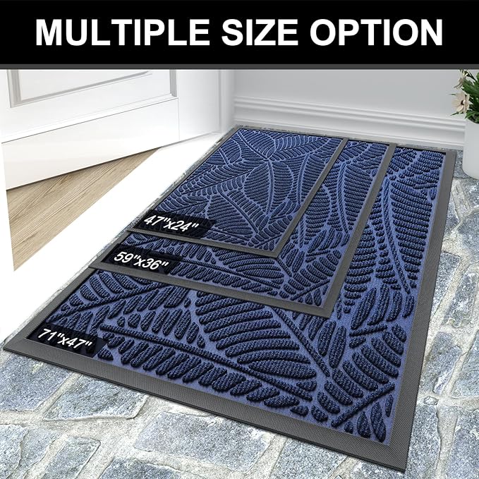 Colorxy Waterproof Doormat, Sturdy Natural Rubber Front Indoor Mat, Non Slip Low Profile Indoor Outdoor Door Mats, Stain and Fade Resistant Floor Mat, Easy Clean Patio Entrance Mat, 71''x47'', Navy