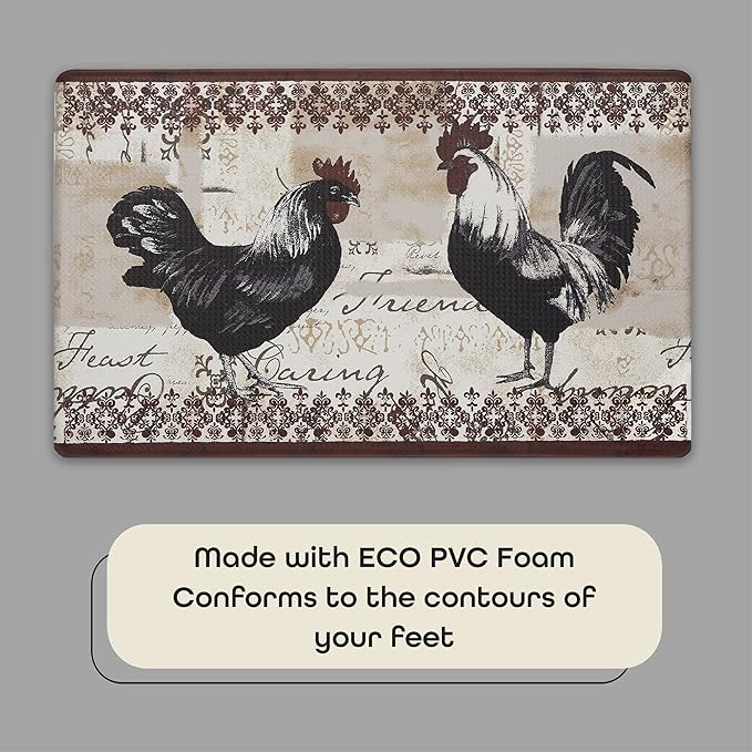 Anti-Fatigue Floor Comfort Mat - 18 x 30 Inch (Rooster) - Waterproof Non-Slip Rug - Easy to Clean Cushioned Mat for Kitchen, Bathroom, Standing Desk & Office - Achim Home Decor (Pack of 2)
