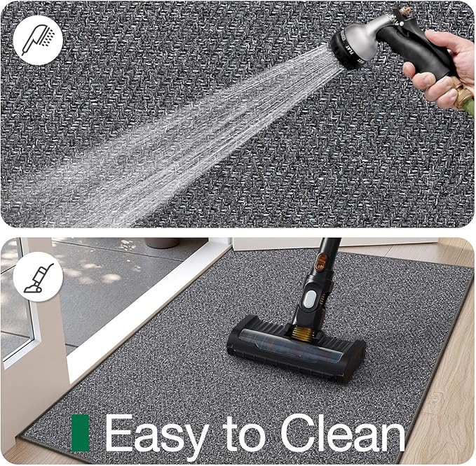 LUMI Ultra Thin Indoor Door Mat for Entrance 48"x72", Non Slip Entryway Mat, Low Profile Doormat, Unique Herringbone Design Carpet for Inside, Patio, Porch, Dark Gray