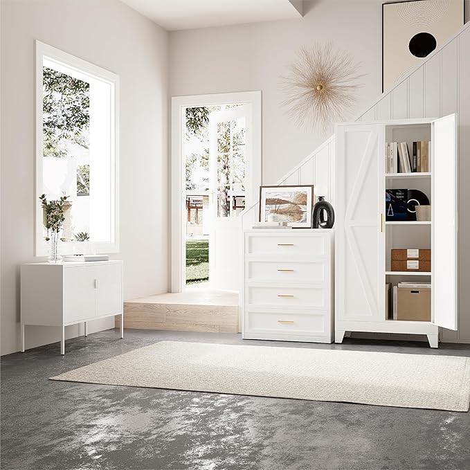 61" Tall Pantry Cabinet, White Metal Pantry Storage Cabinet, Kitchen Pantry Storage Cabinets with 2 Door and 3 Adjustable Shelves (White, 61" H)