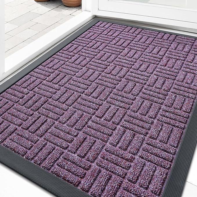 OLANLY Front Door Mat Outside Entrance 29.5x17, Absorbent, Heavy Duty Sturdy Natural Rubber Doormat Indoor Outdoor, Non-Slip, Stain and Fade Resistant, Low Profile Floor Mat for Entryway, Violet