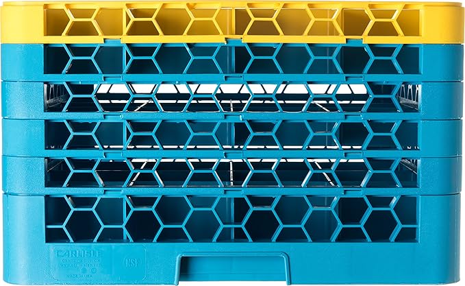CFS RG16-5C411 OptiClean 16 Compartment Glass Rack with 5 Extenders, 11.9", Polypropylene, Yellow/CFS Blue