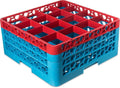 CFS RG16-3C410 OptiClean 16 Compartment Glass Rack with 3 Extenders, 8.72", Polypropylene, Red/CFS Blue