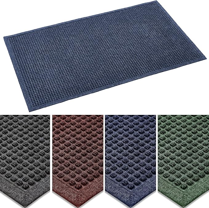 Ecomills Rubber Doormat, Extra Large, 36" x 60", Blue, XL, Absorbent Indoor Outdoor, Stain Resistant, Rubber Non Slip Backing, Heavy Duty, Durable