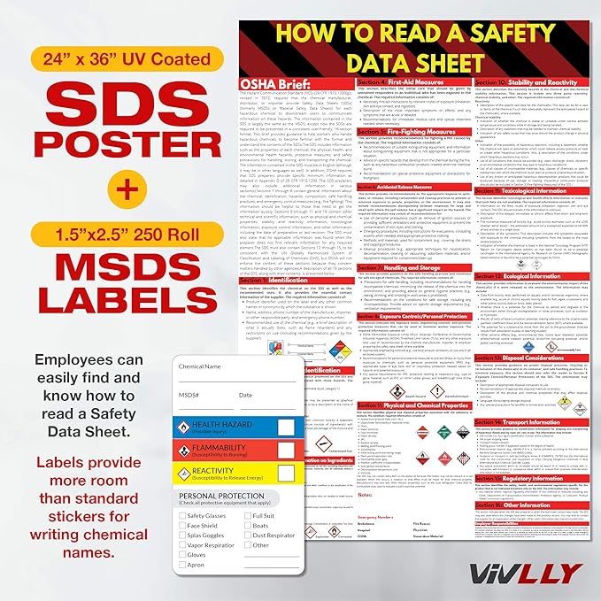 MSDS Wall Station with 3” SDS Binder & Wire Rack, OSHA/GHS Safety Data Sheet Station, Bilingual Labels, Display Sign, Chain & Mounting Hardware