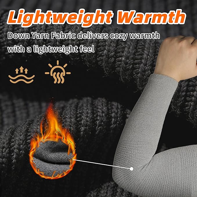 Schwer 2 Pairs 15.4in Thermal Arm Warmers Knitted with Down Yarn, S920 Soft and Skin-Friendly Arm Sleeves for Men & Women, Can Be Used As Inner Liner For Cut-Resistant Arm Guards, Grey