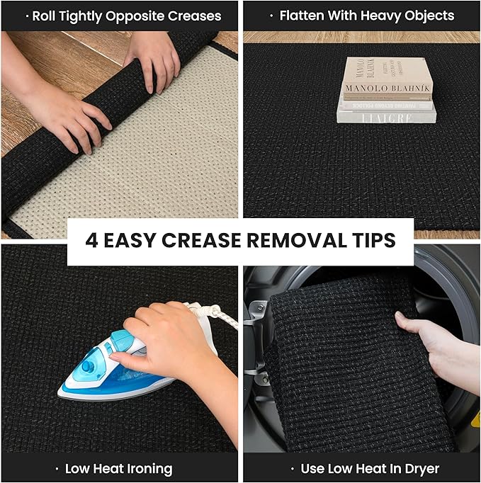 IOHOUZE Washable Runner Rug 2x7 Non Slip Runners for Hallways Entryway Runner Indoor, Kitchen Rugs Woven Cotton Floor Carpet for Kitchen Hall Entrance Bedroom, Black/Grey