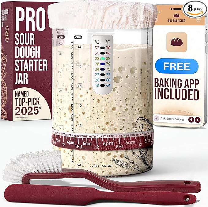 Superbaking Sourdough Starter Jar, Beginner Sourdough Starter Kit, 34oz Wide Mouth Sour Dough Glass Jar with Guides & Recipes, Sourdough Bread Baking Supplies, Sourdough Container Crock