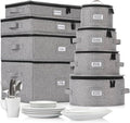 8pcs Hard Shell China Dinnerware Storage Containers with Lid - Heavy Duty Mug, Wine Glass, Platter, Silverware and Plate Storage Box