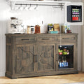 60" Farmhouse Coffee Bar Cabinet with Beverage Fridge (Included), Wine Bar Cabinet with Drawer Storage, Mini Fridge Cabinet, Sideboard Cabinet for Dining Room, Living Room-Brown