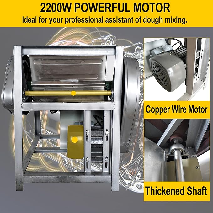 TECHTONGDA Commercial Dough Mixer, Electric Dough Kneading Machine, 110V Heavy Duty Stand Mixer with 50QT Kneading Capacity, 90 Degree Tilt, Ideal for Schools Restaurants