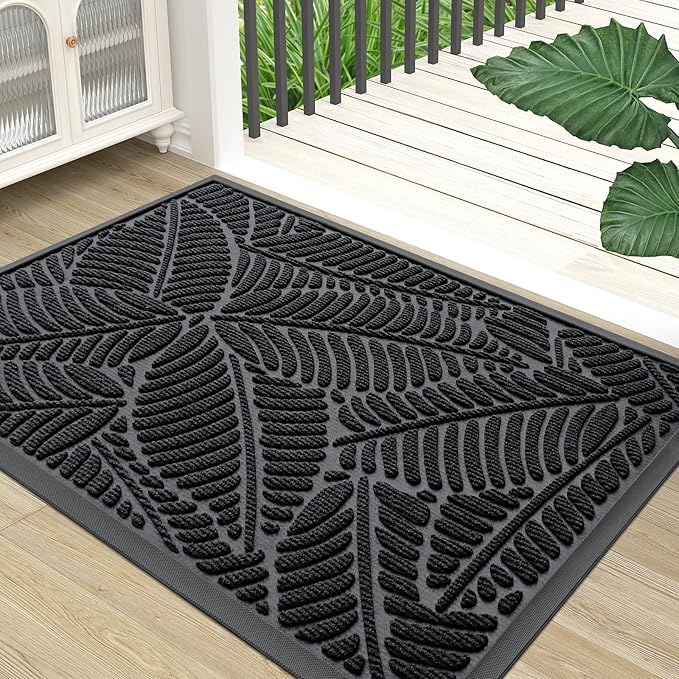 Colorxy Waterproof Doormat, Sturdy Natural Rubber Front Indoor Mat, Non Slip Low Profile Indoor Outdoor Door Mats, Stain and Fade Resistant Floor Mat, Easy Clean Patio Entrance Mat, 48''x32'', Black