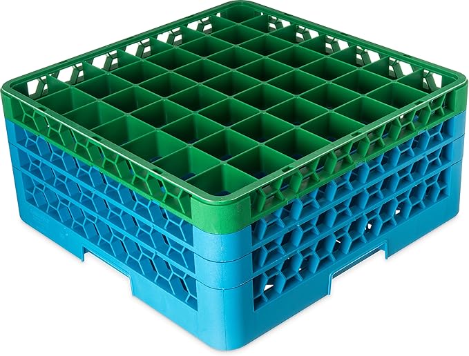 CFS RG49-3C413 OptiClean 49 Compartment Glass Rack with 3 Extenders, 8.72", Polypropylene, green/CFS Blue
