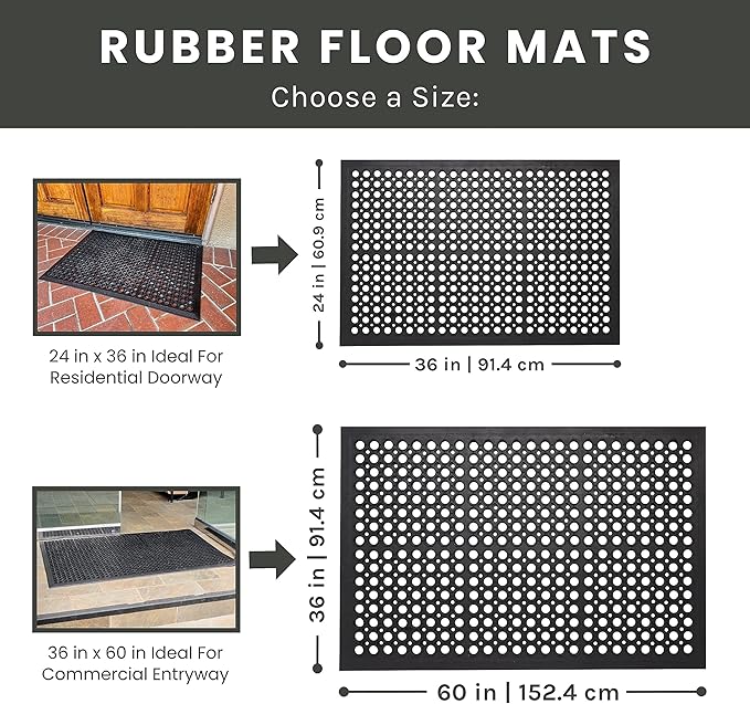 Envelor Anti Fatigue Mat 4 Pack Rubber Floor Mats Door Mat Non Slip Drainage Mat for Entryway, Kitchen, Restaurant, Garage, Heavy Duty Use Doormat, Commercial Floor Mat Industrial 24 x 36 Inches