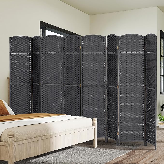 HOMCOM Room Divider, 8 Panel Folding Privacy Screen, 5.6' Tall Freestanding Partition for Home Office, Bedroom, Charcoal Gray