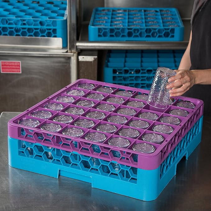 CFS RG36-1C414 OptiClean 36 Compartment Glass Rack with 1 Extender, 5.56", Polypropylene, Lavender/CFS Blue