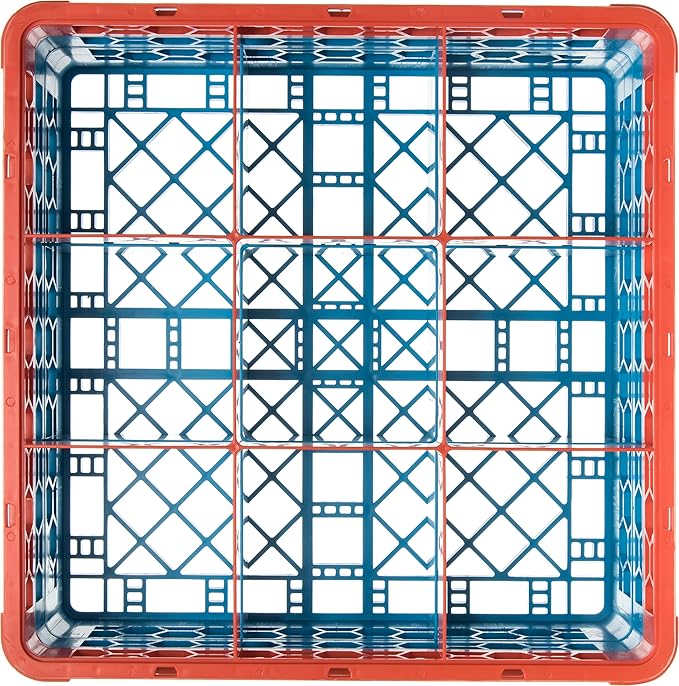 CFS RG9-2C412 OptiClean 9 Compartment Glass Rack with 2 Extenders, 7.12", Polypropylene, Orange/CFS Blue