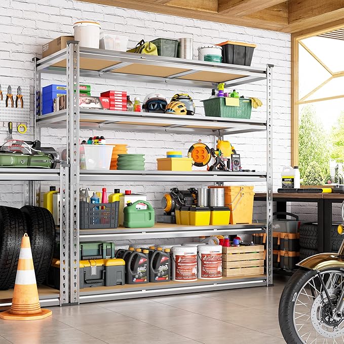 Garage Shelving Load 3050LBS, 5-Tier Storage Shelves, Adjustable Garage Shelves, Shelving Units and Storage, Metal Shelf for Kitchen, Pantry, Warehouse, 48" W x 71.9" H x 17.9" D, Galvanized
