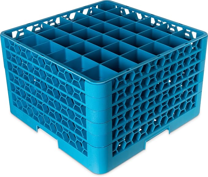 CFS RG36-514 OptiClean 36 Compartment Glass Rack with 5 Extenders, Blue, Polypropylene, Blue
