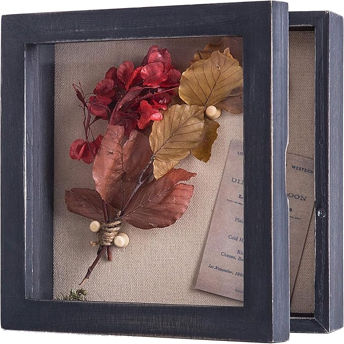 Freezing point Shadow Box Frame 8x8 Shadow Box Display Case Cabinet Pin Picture Frame with Linen Back Memorabilia Bouquet Photos Butterfly Taxidermy Wedding Memory Box for Keepsakes Black