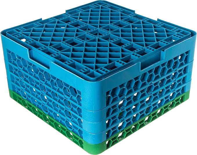 CFS RG25-4C413 OptiClean 25 Compartment Glass Rack with 4 Extenders, 10.3", Polypropylene, green/CFS Blue