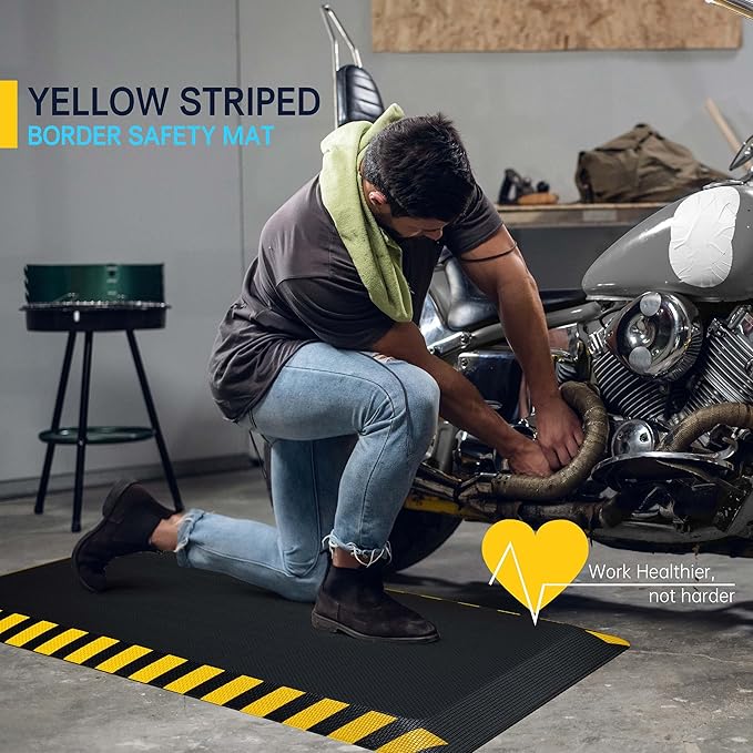 FEATOL Anti Fatigue Mat Industrial, Ergonomic Standing Floor Mat for Work for Stand -Safety Support for Leg & Back Pain(Yellow Border, 20" x 39", 1PC)