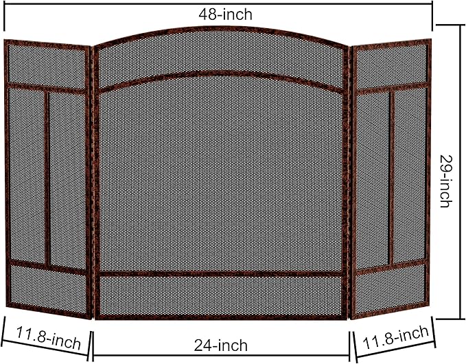 Fire Beauty Fireplace Screen 3 Panel Wrought Iron 48"(L) x 29"(H) Spark Guard Cover(Brushed Copper)