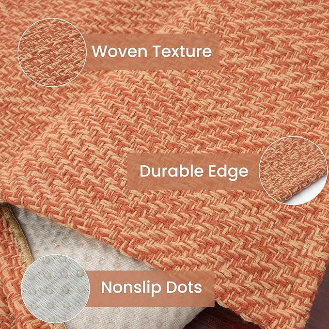 IOHOUZE Small Area Rug 2x3 Washable Woven Rugs for Entryway Non Slip Rubber Backed Front Door Rugs Indoor Doormat Throw Rug Floor Carpet for Entrance Kitchen, Rustic Orange