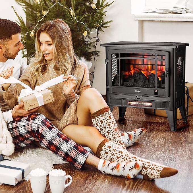 TURBRO Suburbs 25" WiFi Electric Fireplace Infrared Heater with Crackling Sound, Freestanding Fireplace Stove with Adjustable Flame Effects, Overheating Protection, Timer, Remote Control 1400W