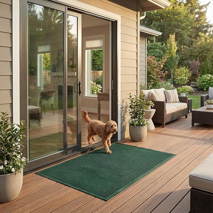 Ecomills Rubber Doormat, Extra Large, 36" x 60", Green, XL, Absorbent Indoor Outdoor, Stain Resistant, Rubber Non Slip Backing, Heavy Duty, Durable