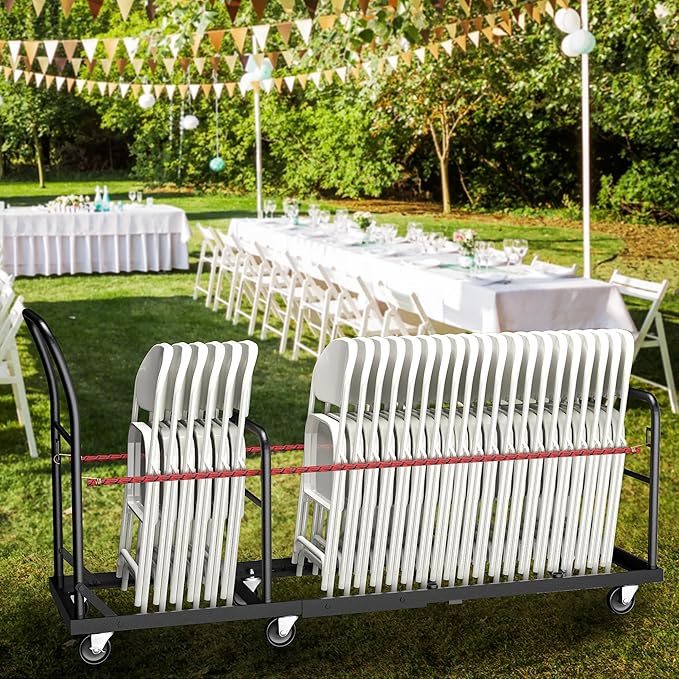 Folding Chair Cart with Wheels Heavy Duty 500 LBS Capacity, Rolling Chair Dolly for 50 Chairs w/Dual Handles & Anti-Fall Design, Commercial Cart for Events, Church, Conference, Weddings