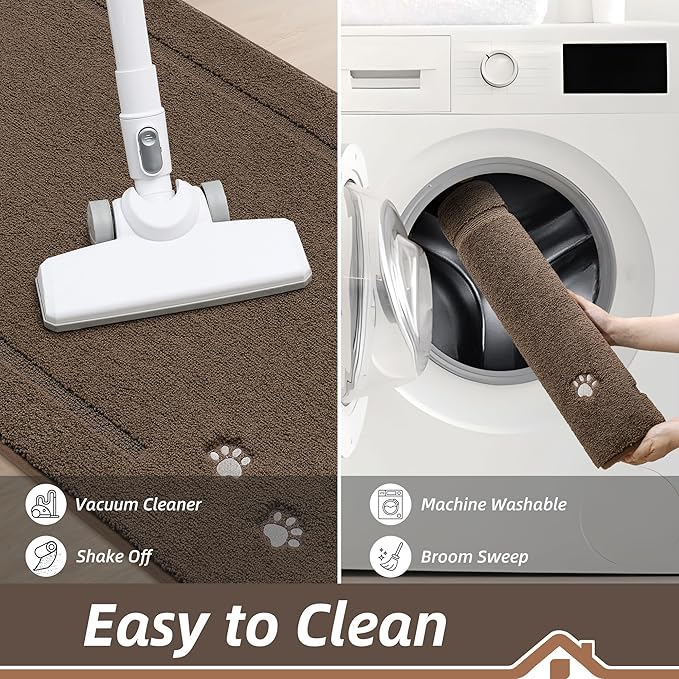 BEQHAUSE Dog Door Mat for Muddy Paws 20"x32" Dirt Trapper Absorbent Doormat Non Slip Entryway Rugs Washable Stain Resistant Welcome Floor Mat Soft Low-Profile for Front Back Door, Brown
