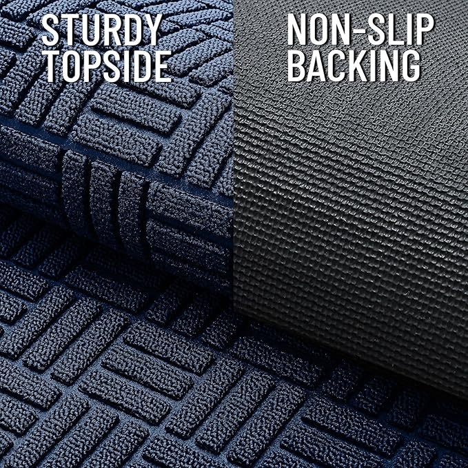 OLANLY Front Door Mat Outside Entrance 29.5x17, Absorbent, Heavy Duty Sturdy Natural Rubber Doormat Indoor Outdoor, Non-Slip, Stain and Fade Resistant, Low Profile Floor Mat for Entryway, Navy Blue