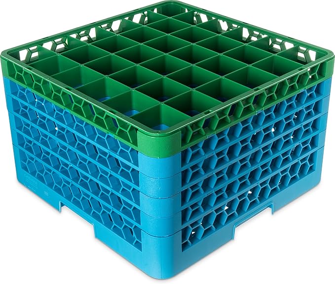 CFS RG36-5C413 OptiClean 36 Compartment Glass Rack with 5 Extenders, 11.9", Polypropylene, green/CFS Blue
