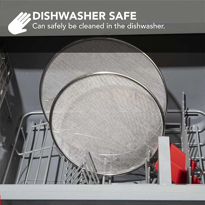 Splatter Guard for Frying Pan & Food Strainer and Universal Cookware 13" - Stops Hot Oil Splash - RED Handle - Splatter Screen for Cooking - Alpha Living