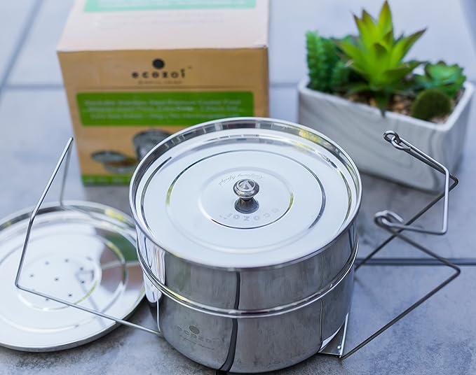 ecozoi Premium Extra Deep Stackable Steamer Insert Pans Pot in Pot for Instant Pot 6, 8 Quart Instant Pot Accessories - 2 Tier | Interchangeable Lids | Comes with 5 Additional Mini Cups for Baking