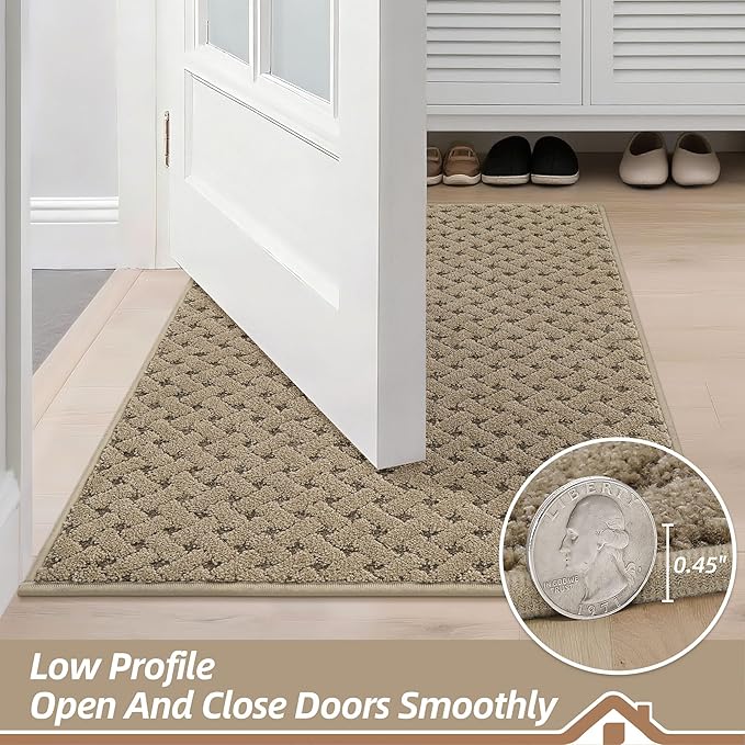 BEQHAUSE Dirt Trapper Door Mat Non-Slip Entryway Rugs Stain Resistant Absorbent Dog Doormats Woven-Look Washable Welcome Floor Doormat for Front Back Door, Muddy Wet Shoes & Paws, 24" x 36", Beige