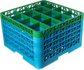 CFS RG16-5C413 OptiClean 16 Compartment Glass Rack with 5 Extenders, 11.9", Polypropylene, green/CFS Blue