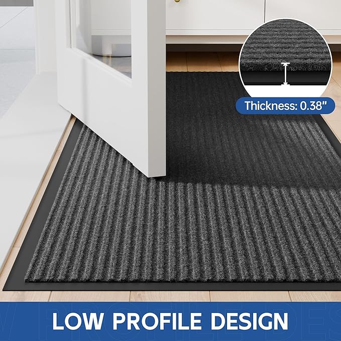 Front Door Mat, 4' x 6' Heavy Duty Indoor Outdoor Door Mat for Entryway, Commercial Door Mats Entrance, Low Profile Welcome Mats Non-Slip, Durable Rubber Backing Entry Mat for Patio, Home