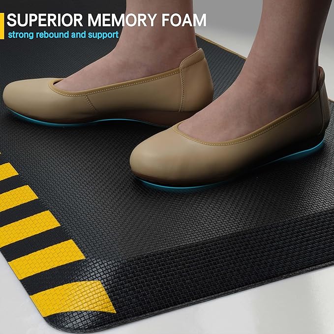 FEATOL Anti Fatigue Mat Industrial, Ergonomic Standing Floor Mat for Work for Stand -Safety Support for Leg & Back Pain(Yellow Border, 24" x 70", 2PC)