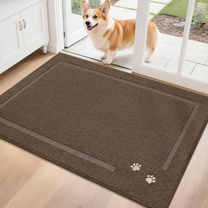 BEQHAUSE Dog Door Mat for Muddy Paws 32"x48" Dirt Trapper Absorbent Doormat Non Slip Entryway Rugs Washable Stain Resistant Welcome Floor Mat Soft Low-Profile for Front Back Door, Brown
