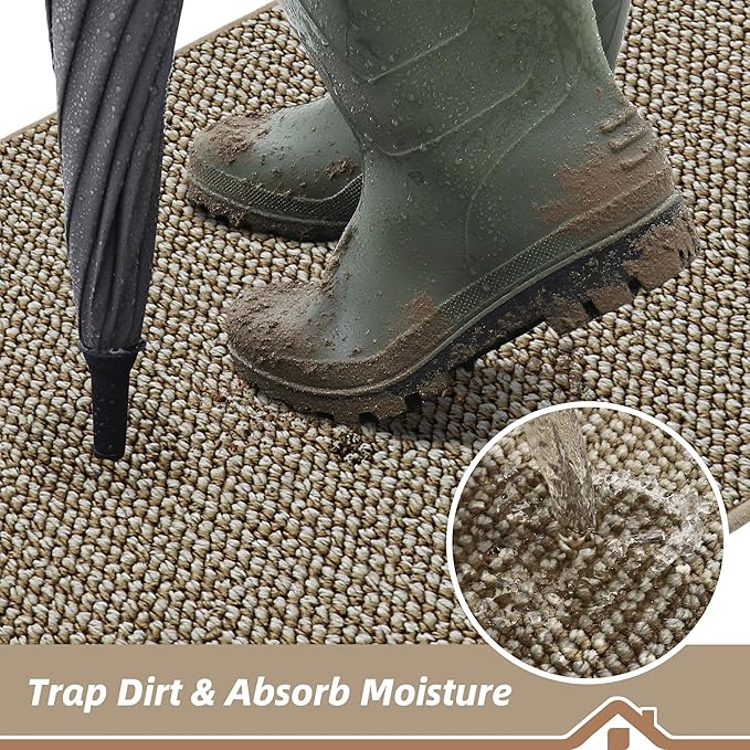 BEQHAUSE Dirt Trapper Door Mat 17"x30", Non-Slip Doormats (Rolled-Up NO Creases) Washable Entryway Rugs, Dirt Resist and Absorbent Welcome Mat, Low Profile Floor Mats for Front Back Door, Light Beige