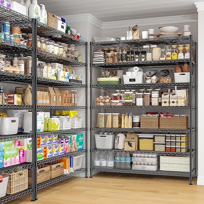 2 Set of 82.6H Metal Shelving Unit 7 Tier Storage Shelves Adjustable Wire Shelving Metal Wire Shelf Pantry Shelves Commercial Rack for Kitchen Pantry Garage 45" W x 82.6''H x 13.5" D, Black
