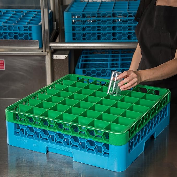 CFS RG49-1C413 OptiClean 49 Compartment Glass Rack with 1 Extender, 5.56", Polypropylene, green/CFS Blue